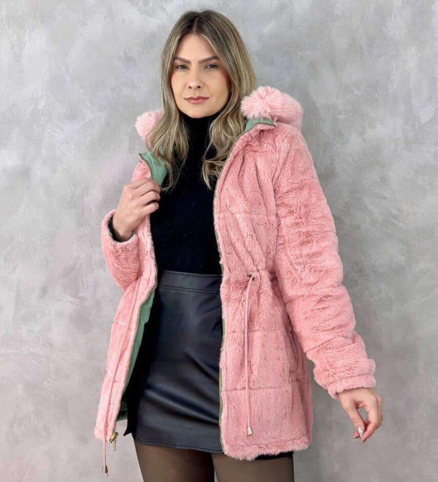 Parka Feminina Dupla Face Capuz Removível Verde - Fernanda Ramos Store