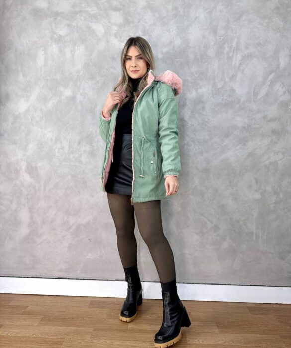 Parka Feminina Dupla Face Capuz Removível Verde - Fernanda Ramos Store