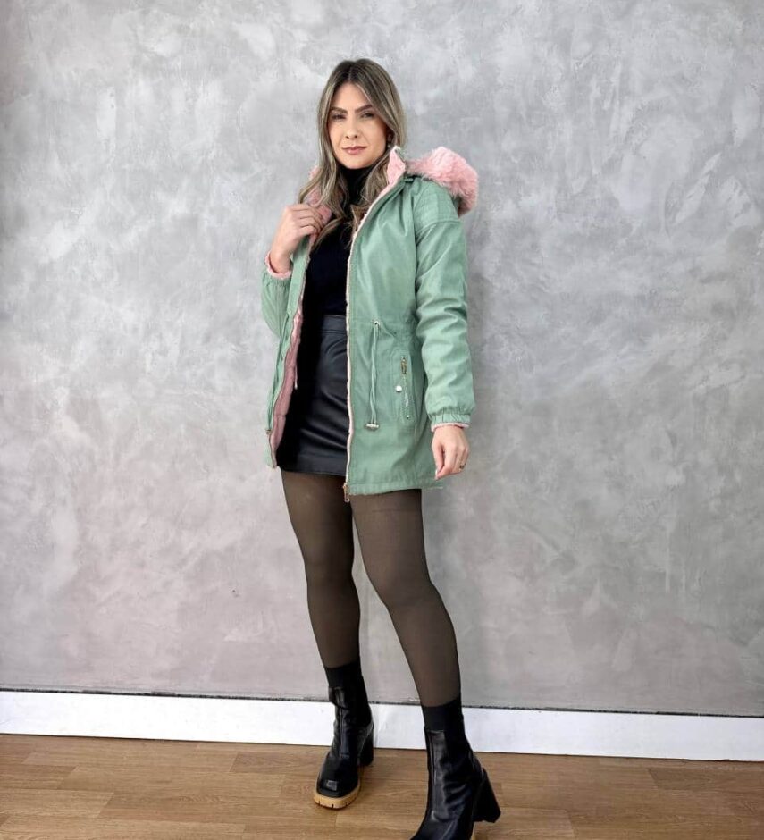 Parka Feminina Dupla Face Capuz Removível Verde - Fernanda Ramos Store
