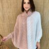 Poncho Feminino Tricot Ayla Rose e Branco Fernanda Ramos Store