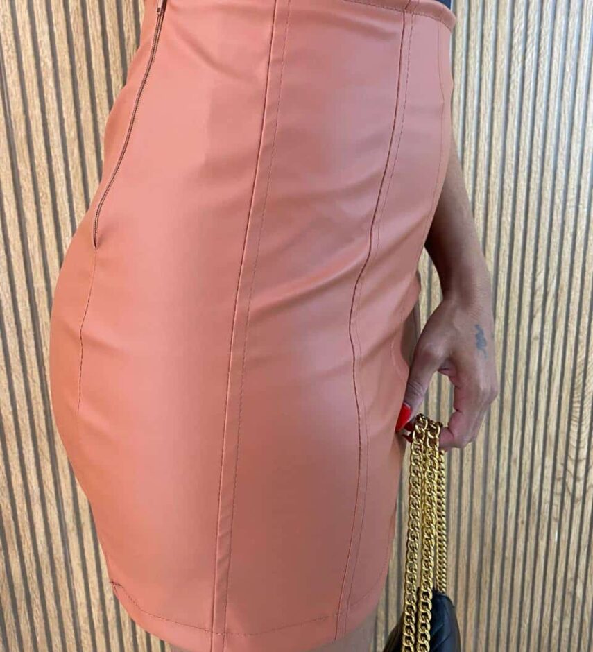 Saia Curta Feminina Couro Eco Juliana Marrom - Fernanda Ramos Store