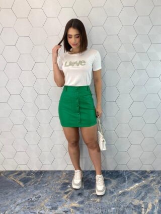 Saia Curta Feminina Couro Eco Maitê Verde - Fernanda Ramos Store