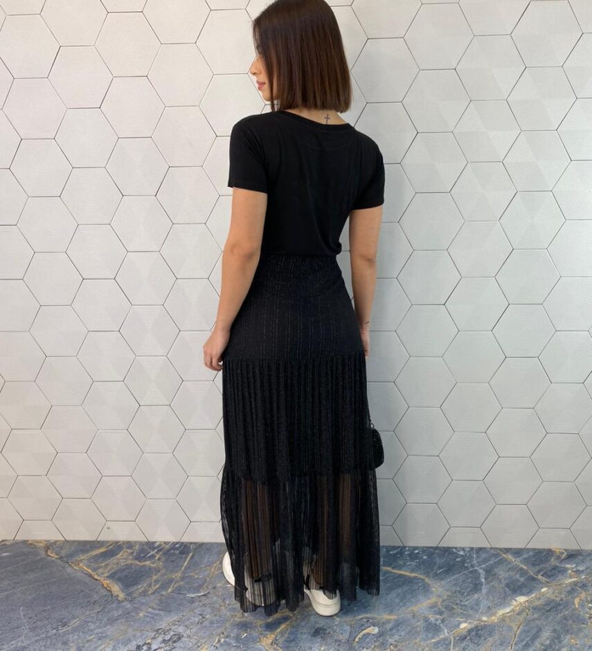 Saia Longa Feminina Tule Lurex Luna Preta - Fernanda Ramos Store