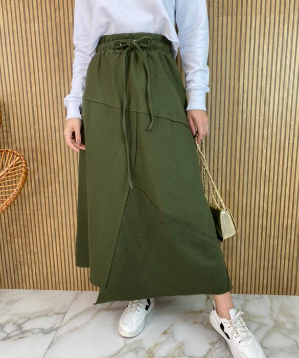 Saia Midi Feminina Moletom Amanda Verde Militar - Fernanda Ramos Store