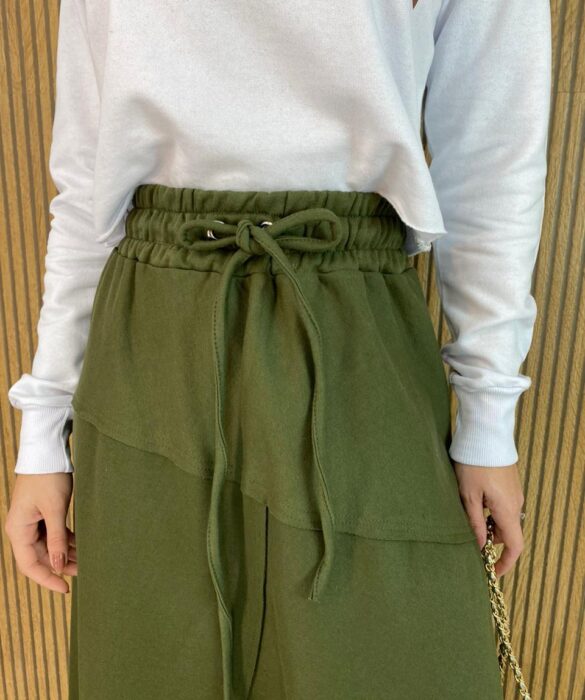 Saia Midi Feminina Moletom Amanda Verde Militar - Fernanda Ramos Store