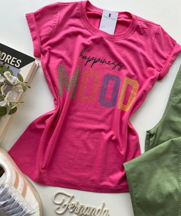 T-shirt Manga Curta Borboleta Happiness Mood Pink - Fernanda Ramos Store