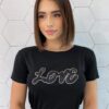 T-shirt Manga Curta Feminina Love com Aplicações Preta - Fernanda Ramos Store