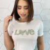 T-shirt Manga Curta Feminina Love Verde Off White - Fernanda Ramos Store