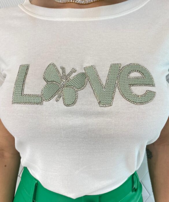 T-shirt Manga Curta Feminina Love Verde Off White - Fernanda Ramos Store