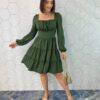 Vestido Curto Feminino com Bojo Manga Longa Jade Verde Militar - Fernanda Ramos Store