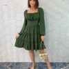 Vestido Curto Feminino com Bojo Manga Longa Jade Verde Militar - Fernanda Ramos Store