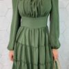 Vestido Curto Feminino com Bojo Manga Longa Jade Verde Militar - Fernanda Ramos Store