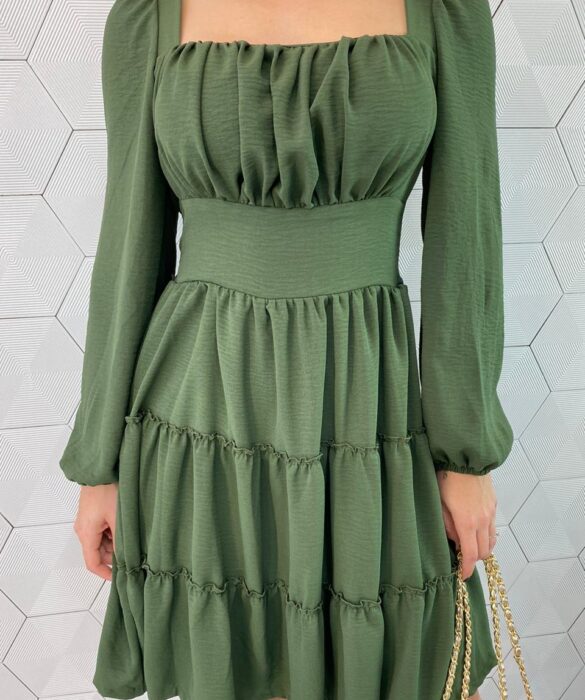 Vestido Curto Feminino com Bojo Manga Longa Jade Verde Militar - Fernanda Ramos Store