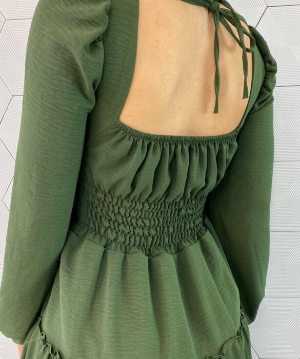 Vestido Curto Feminino com Bojo Manga Longa Jade Verde Militar - Fernanda Ramos Store