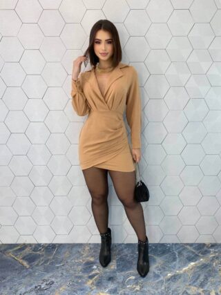 Vestido Curto Feminino Manga Longa Stella Bege - Fernanda Ramos Store