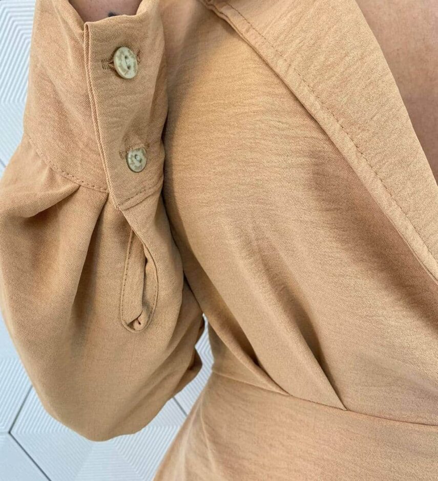 Vestido Curto Feminino Manga Longa Stella Bege - Fernanda Ramos Store