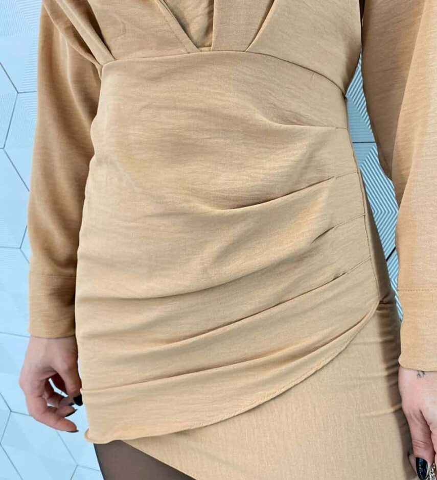 Vestido Curto Feminino Manga Longa Stella Bege - Fernanda Ramos Store