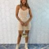 Vestido Curto Feminino sem Bojo Tweed Bege - Fernanda Ramos Store