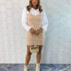 Vestido Curto Feminino sem Bojo Tweed Bege - Fernanda Ramos Store