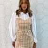 Vestido Curto Feminino sem Bojo Tweed Bege - Fernanda Ramos Store