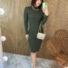 Vestido Curto Manga Longa Canelado Maitê Verde Militar - Fernanda Ramos Store