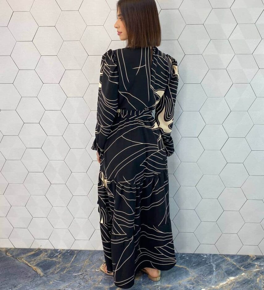 Vestido Longo Duna Manga Longa com Amarração Estampado - Fernanda Ramos Store