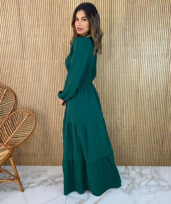 Vestido Longo sem Bojo Detalhes em Lastex Verde Militar - Fernanda Ramos Store