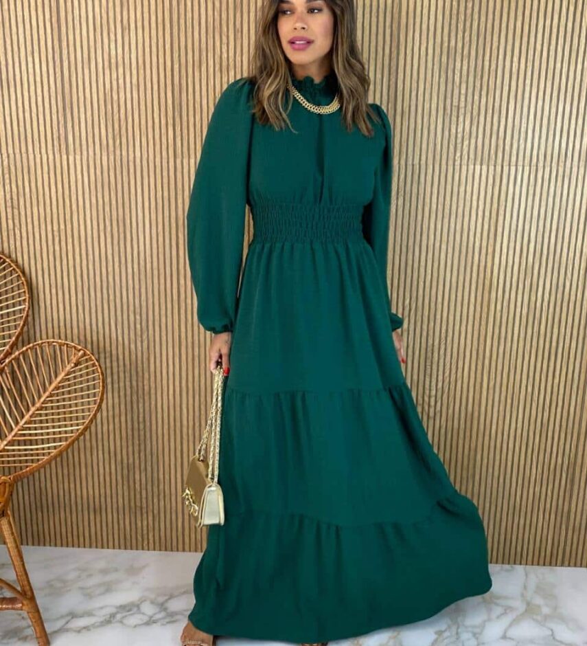 Vestido Longo sem Bojo Detalhes em Lastex Verde Militar - Fernanda Ramos Store