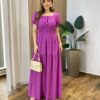 Vestido Longo sem Bojo Lastex na Cintura Manga Princesa Fucsia - Fernanda Ramos Store