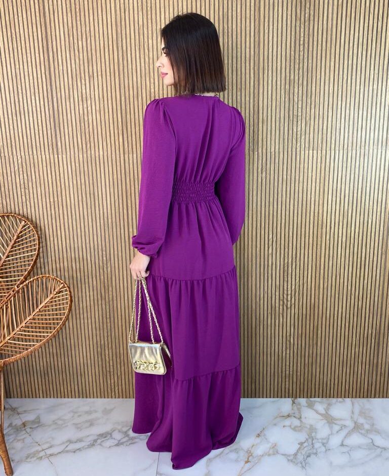 Vestido Longo sem Bojo Manga Longa Alice Fúcsia - Fernanda Ramos Store