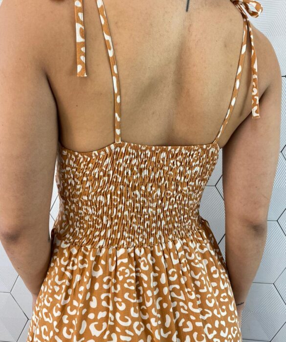 Vestido Midi sem Bojo Alças com Amarração Animal Print - Fernanda Ramos Store