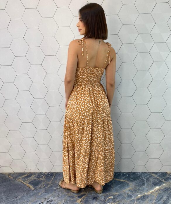 Vestido Midi sem Bojo Alças com Amarração Animal Print - Fernanda Ramos Store