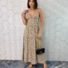 Vestido Midi sem Bojo Alças com Amarração Estampa Animal Print - Fernanda Ramos Store