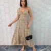 Vestido Midi sem Bojo Alças com Amarração Estampa Animal Print - Fernanda Ramos Store