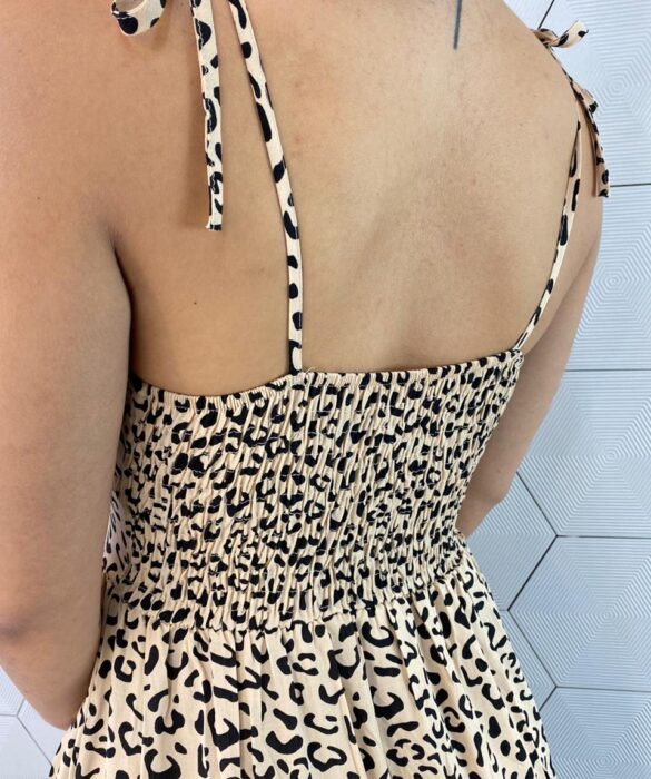 Vestido Midi sem Bojo Alças com Amarração Estampa Animal Print - Fernanda Ramos Store