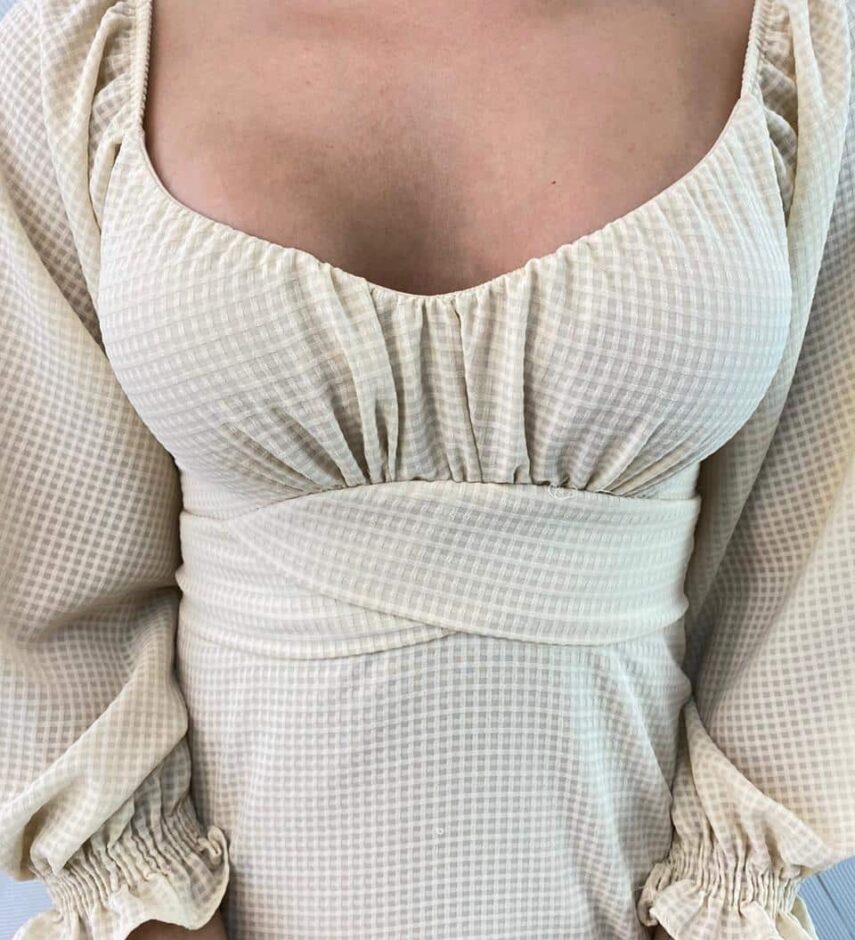 Vestido Midi sem Bojo Manga 3/4 com Amarração Bege - Fernanda Ramos Store