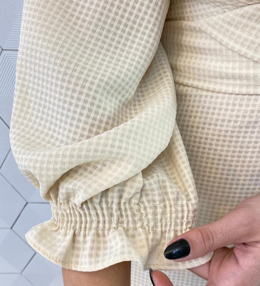 Vestido Midi sem Bojo Manga 3/4 com Amarração Bege - Fernanda Ramos Store