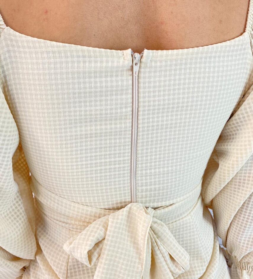 Vestido Midi sem Bojo Manga 3/4 com Amarração Bege - Fernanda Ramos Store