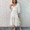 Vestido Midi sem Bojo Manga 3/4 com Amarração Branco - Fernanda Ramos Store