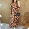 Vestido Midi sem Bojo Manga Longa de Malha Animal Print - Fernanda Ramos Store