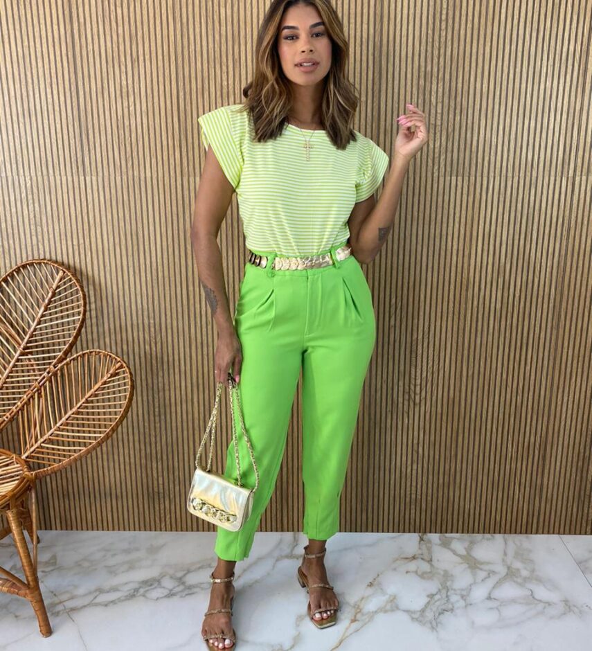 Blusa Feminina Alicia Tee Muscle Listrada Verde - Fernanda Ramos Store