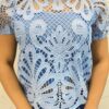 Blusa Feminina Manga Curta Lara Guipir Azul - Fernanda Ramos Store