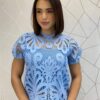 Blusa Feminina Manga Curta Lara Guipir Azul - Fernanda Ramos Store