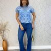 Blusa Feminina Manga Curta Lara Guipir Azul - Fernanda Ramos Store