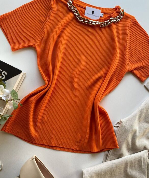 Blusa Feminina Modal Detalhe em Corrente Laranja - Fernanda Ramos Store