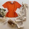 Blusa Feminina Modal Detalhe em Corrente Laranja - Fernanda Ramos Store