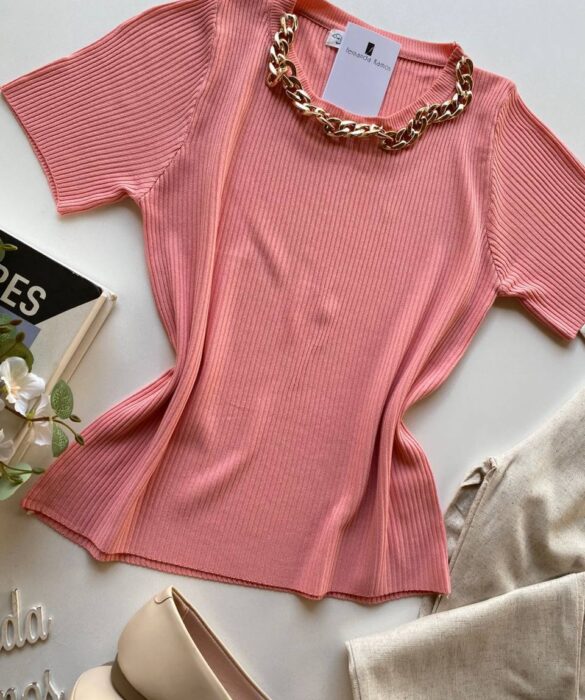 Blusa Feminina Modal Detalhe em Corrente Rose - Fernanda Ramos Store