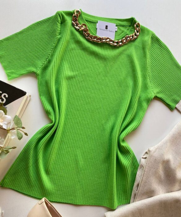 Blusa Feminina Modal Detalhe em Corrente Verde Lima - Fernanda Ramos Store