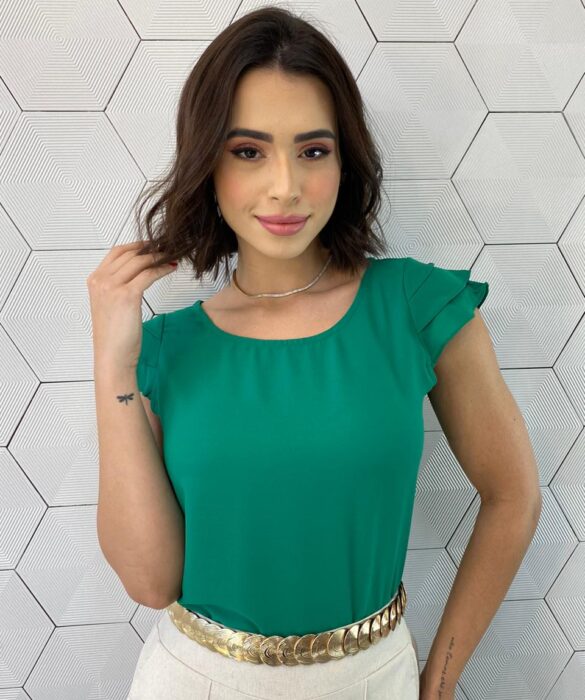 Blusa Manga Curta Feminina Camadas nas Mangas Verde - Fernanda Ramos Store