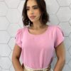 Blusa Manga Curta Feminina de Crepe Julia Rosa Claro - Fernanda Ramos Store